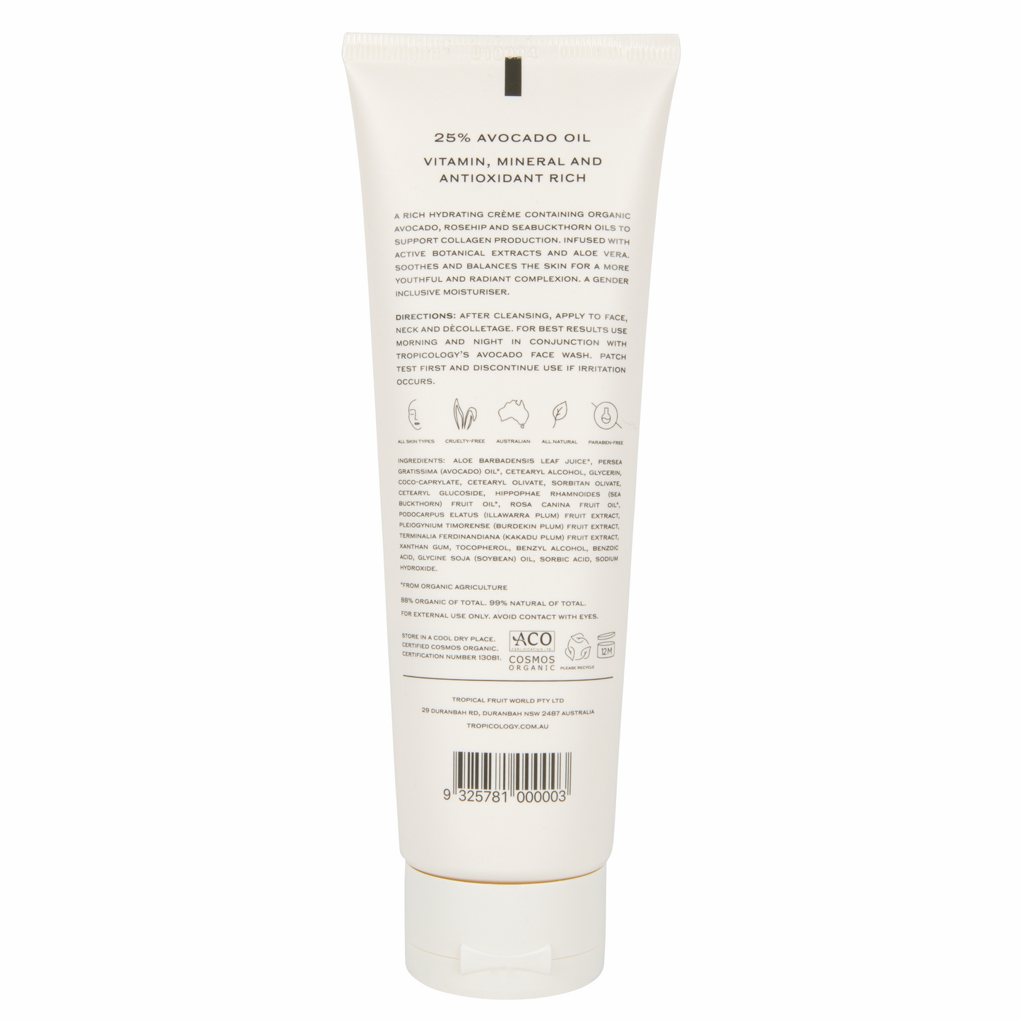 Tropicology - Organic Avocado Face Moisturiser 125ml