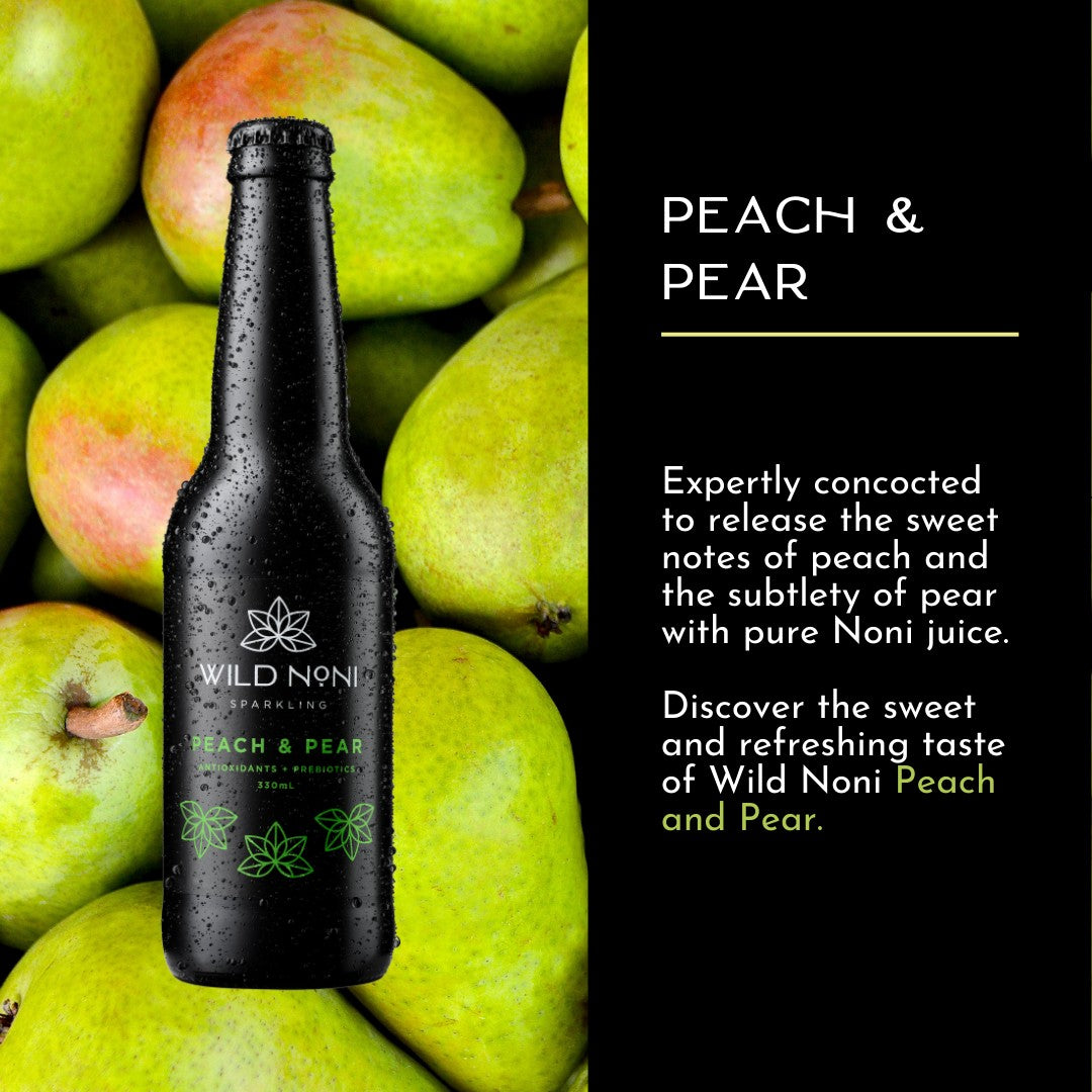 Wild Noni - Peach & Pear Sparkling Vegan All Natural Drink 330ml